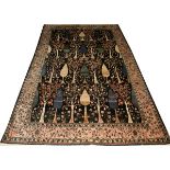 INDIAN HERATI HAND WOVEN WOOL CARPET W 8' L 12'8''Having a black ground, three borders including a