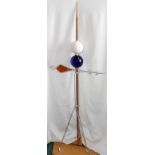 VINTAGE 19TH C, COPPER AND GLASS, LIGHTNING ROD, C1900, H 56"having two glass balls one of cobalt