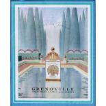 WILQUIN, COLORED LITHOGRAPH, H 11", W 9", "GANS UN JARDIN GRENOVILLE PARFUMEUR A PARIS"Color