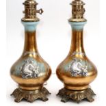 ITALIAN STYLE PORCELAIN LAMPS, C.1940, PAIR, H 30"A pair of lamps decorated with classical