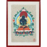 TSERING WANGCHOK, TIBETAN THANGKA, H 20". W 13"Framed under glass. Image measures H.20 1/2" x 13 3/