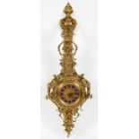 FRENCH STYLE GILT METAL HANGING CLOCK, C.1950, 2 PIECES, H 48"A two piece wall clock, having