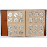 LIBERTY HEAD PEACE DOLLAR. STERLING SILVER COINS, 1921-28 & 1934-35, BROWN FOLDER, UNCIRCULATED, (