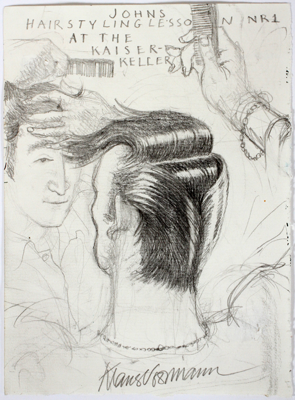 KLAUS VOORMAN DRAWING H 8", L 5.75" "JOHNS HAIR STYLING LESSON AT THE KAISER-KELLER"Klaus