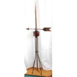 VINTAGE 19TH C, COPPER AND GLASS LIGHTNING ROD, C1900, H 50"having a faceted amber glass ball and