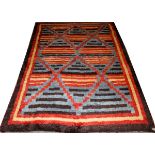 TURKISH TULU ANGORA WOOL RUG, W 6' 3', L 9'Designed in a tribal stripes pattern of light blue,