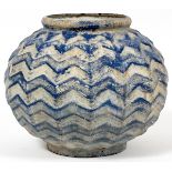 STUDIO POTTERY VASE, H 7 1/2", DIA 8 1/2Globular shape with molded zig-zag pattern, impressed