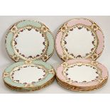 ROYAL DOULTON PORCELAIN PLATES, TEN, DIA 10 1/4", HAND PAINTED & SIGNEDIncluding 5 with pink