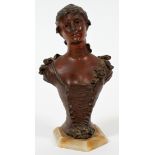 AFTER SYLVAIN KINSBURGER (FRENCH, 1855-1935) , SPELTER BUST OF A WOMAN, H 6 1/2"Signed; alabaster