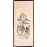 CHINESE WATERCOLOR ON SILK, H 31", W 14", LANDSCAPEDepicting mountains and trees, measuring