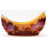 SIGNED GALLE CAMEO GLASS CENTERPIECE BOWL, H 5-5 3/4'', W 10 1/2''.A crescent form centerpiece,