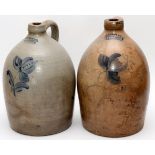 H. SCHULER OF PARIS, ONTARIO, STONEWARE JUGS, 2 PIECES, H 12"Antique. Decorated with blue floral