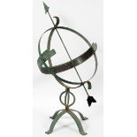 WROUGHT IRON SUN DIAL H 29", DIA 15"A patinated wrought iron sun dial with Roman numerals.Good