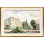 C. HUMMEL, WATERCOLOR 1872 H 14" W 23" GERMAN CITY SCENESigned and dated. Gilt wood frame size: