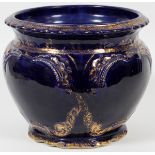 AMERICAN POTTERY COBALT BLUE PLANTER 1900 H 10"cobalt blue ground with fired gold trim and leaf