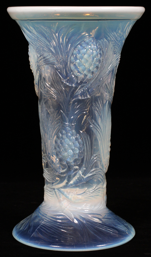 JOBLING GLASS, OPALESCENT VASE CIRCA 1930'S H 9 1/2"