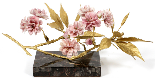 R. VAN RUYCKEVELT, PORCELAIN AND GILT BRONZE PLANT SCULPTURE, #A108, LATE 20TH C, H 7", W 13", "