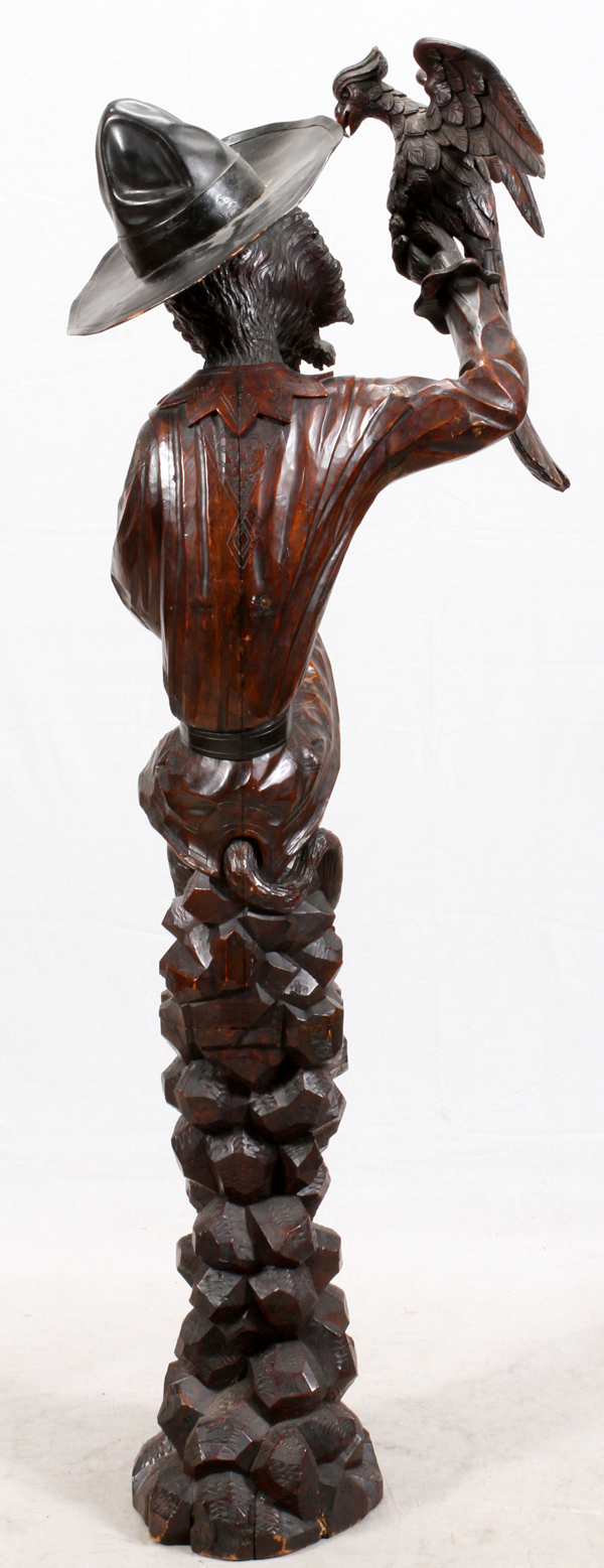 BLACK FOREST CARVED WALNUT SCULPTURE, H 72", W 27"In the form of a chimpanzee resting atop a - Image 4 of 6