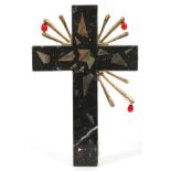 SALVADOR DALÍ (SPANISH, 1904-1989), MARBLE AND SPELTER CROSS SCULPTURE, H 14 1/2"A black marble