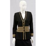 ST. JOHN BLACK SWEATER, SIZE 8Black knit sweater with gold tone threaded accents. Labeled: St.