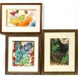 MARC CHAGALL (FRENCH/RUSSIAN, 1887-1985), COLOR LITHOGRAPHS 3, H 8 1/4" TO 13 1/4", W 9 1/2" TO 15"