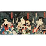 TOYOHARA KUNICHIKA (JAPANESE, 1835-1900), COLOR WOODBLOCK PRINT, C. 1860'S, H 13 3/4", W 27 1/2"