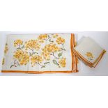 FRENCH, LINEN FLORAL TABLECLOTH & NAPKINS, 13Twelve napkins, 16" x 16", and one table cloth.Staining