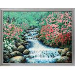 SCHAEFER-MILES, HAND ENHANCED GICLEE H 36", W 48" "TRANQUIL WATERFALL"Depicts a cascading brook with