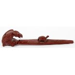 SIOUX CARVED RED PIPESTONE FISH, TURTLE, & BIRD FORM PIPES, 2 PIECES, H 2"- 3 1/4"Including one bird