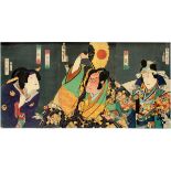 TOYOHARA KUNICHIKA (JAPANESE, 1835-1900), COLOR WOODBLOCK PRINT, C. 1860'S, H 14", W 27 1/2"Toyohara