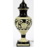 HAND PAINTED POTTERY TABLE LAMP, H 26"Acanthus, figural, leaf and flower design. Interrelated.many