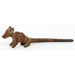 COSTA RICA, EFFIGY POTTERY PIPE, L 9"In the form of an animal with an elongated tail, measures H.2