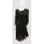 BLACK SILK, SEQUIN AND BEADED DRESS, SIZE 2X.A black silk evening dress with black sequin and beaded