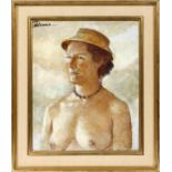 ALEXANDRE DENONNE (BELGIAN, 1879-1953), OIL ON CANVAS, H 26", W 21.5", SEMI NUDE LADYSigned.