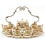 R. CAPODIMONTE PORCELAIN DEMITASSE TEA SERVICE H 12" L 19"A metal handled fitted tray with a central