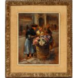 F JORWITZ, OIL ON BOARD, H 12", W 9 1/2", DUTCH FLOWER SELLERsigned lower left, gilt wood framed and