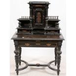 EMPIRE STYLE BLACK LACQUER LADIES WRITING DESK, H 59'', L 85'', D 35''One upper door with two