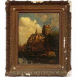 ARDI VISSER, OIL ON CANVAS, H 17 3/4", W 14", CATHEDRALArdi Visser [(1887-1969]. View of cathedral