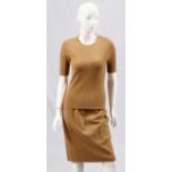 STIZZOLI WOOL SKIRT, PANTS AND SWEATER ENSEMBLE, SIZE 8All matching and tan in color; the pants