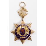 10 KT AND ENAMEL LODGE PENDANTMarked on the reverse To Bro. A. C. Johnson Pres. from Lodge Trinity