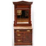 VICTORIAN WALNUT MARBLE TOP VANITY DRESSER AND MIRROR, H 72", W 32", D 18",Mirror has a classical