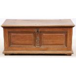 CONTINENTAL OAK COFFER, 19TH C., H 24" W 22" L 55"Continental carved oak coffer. 19th century. The