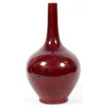 CHINESE CHICKEN BLOOD PORCELAIN STICK NECK VASE, H 14.25", DIA 8"Unmarked.Good condition. JMF- For