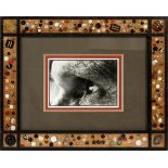 ORIGINAL DOUBLE WEIGHT BLACK AND WHITE, PHOTOGRAPH AND HAND MADE FRAME, H 9", W 13"depicts a close