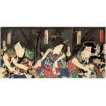 TOYOHARA KUNICHIKA (JAPANESE, 1835-1900), COLOR WOODBLOCK PRINT, C. 1860'S, H 13 3/4", W 28"Toyohara