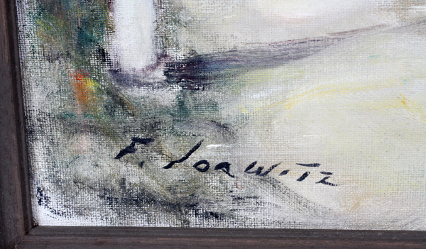 JORWITZ OIL ON ARTIST BOARD SHIPS AT DOCK H 16 1/2" W 20"narrow frame- For High Resolution Photos - Image 2 of 3