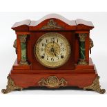 SETH THOMAS MANTLE CLOCK, C. 1900, H 12", W 16"Mahogany with contoured crest with gilt metal accent,