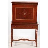 DROP FRONT WALNUT DESK, C. 1920, H 51", W 29"Turned legs, interior has drawer ,door and pigeon