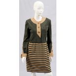 BILL BLASS WOOL BLEND DRESS, SIZE 8A green and beige striped wool blend dress. Labeled: Bill