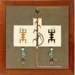 TINA WILLIE, NEW MEXICO, SANDSTONE NATIVE AMERICAN MOTIF, H 24", W 24", "BLESSING WAY"Framed. Signed